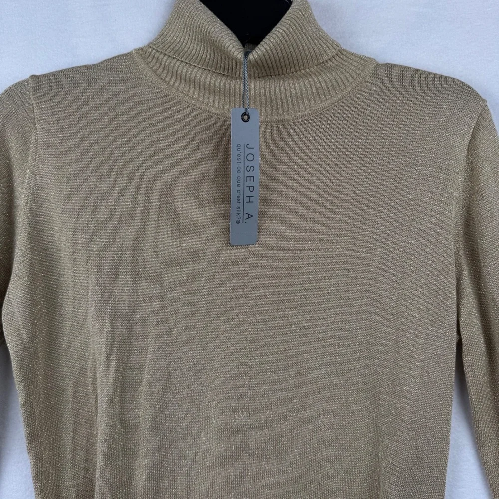 Joseph A. Metallic‎ Turtleneck Sweater Khaki Light Gold LRX Womens M